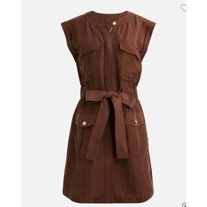 J. Crew Mini Dress Chocolate Brown Tie Waist Chelsea Linen Bend Quiet Luxury 00